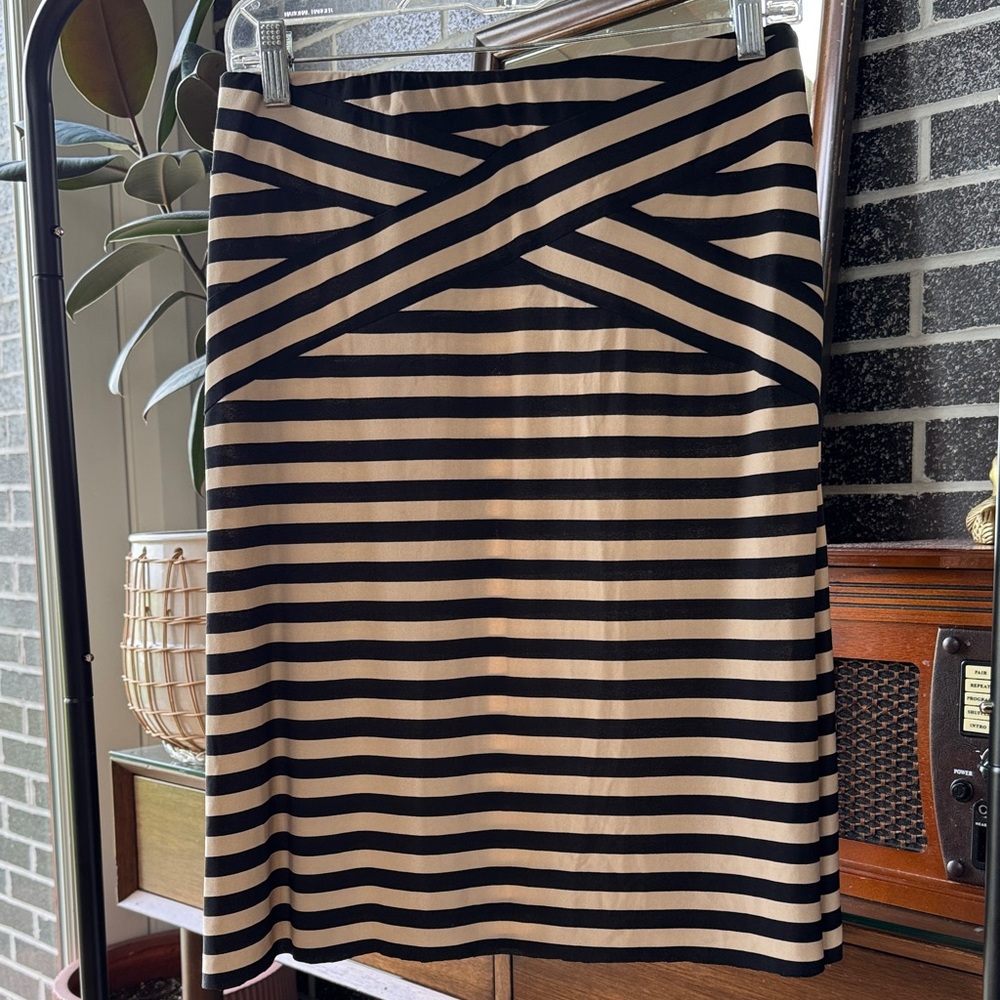 ECI Black and Beige Striped Pencil Skirt size medium